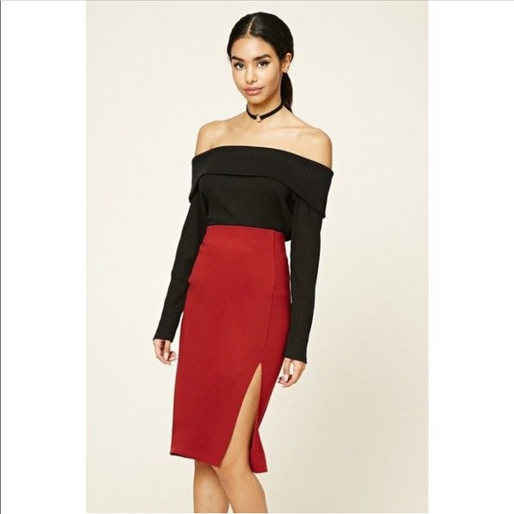 Forever 21 Dresses & Skirts - Forever 21 Red Pencil Skirt with a slit